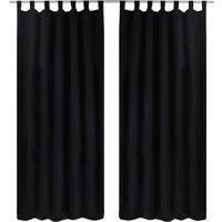 Berkfield Home 2 pcs Black Micro-Satin Curtains with Loops 140 x 225 cm