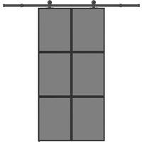 Berkfield Home Sliding Door with Hardware Set 102, 5x205 cm Tempered Glass&Aluminium in Black
