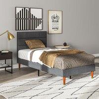 HOMCOM Upholstered Bed Frame w/ Wooden Slat No Box Spring Needed in Grey | Size: King