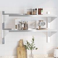 Berkfield Home 2-Tier Wall Shelf 100x30x60 cm Silver Stainless Steel | Size: 100 x 30 x 60 cm