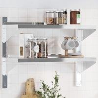 Berkfield Home 2-Tier Wall Shelf 75x30x60 cm Silver Stainless Steel | Size: 75 x 30 x 60 cm