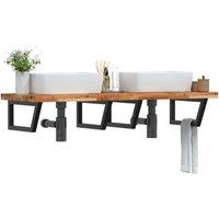 Berkfield Home Basin Shelf Wall Mounted Steel & Solid Wood Acacia in Brown