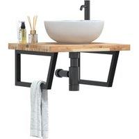 Berkfield Home Basin Shelf Wall Mounted Steel & Solid Wood Acacia in Brown