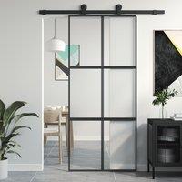 Berkfield Home Sliding Door Black 90x205 cm Tempered Glass & Aluminium