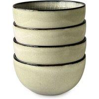 Scandi Home Set of 4 Ceramic Cereal Bowls - Beige Reactive Glaze Stoneware - 14cm
