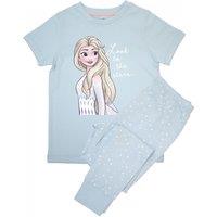 Frozen Girl's Look To The Stars Short-Sleeved Long Pyjama Set in Baby Blue | Size: 3-4 Years