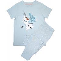 Frozen Girl's Olaf Snow Short-Sleeved Long Pyjama Set in Baby Blue | Size: 4-5 Years