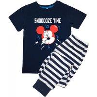 Disney Boy's Snooze Time Mickey Mouse Stripe Short-Sleeved Long Pyjama Set in Navy | Size: 4-5 Years