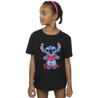 Lilo & Stitch Girl's Reading Standing Cotton T-Shirt in Black | Size: 3-4 Years