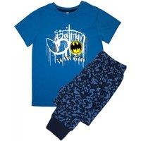 Batman Boy's Graffiti Short-Sleeved Long Pyjama Set in Blue | Size: 4-5 Years