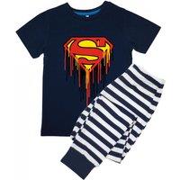 Superman Boy's Dripping Logo Long Pyjama Set in Navy | Size: 3-4 Years