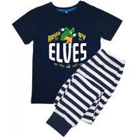 Elf Boy's Raised By An Stripe Short-Sleeved Long Pyjama Set in Navy | Size: 4-5 Years