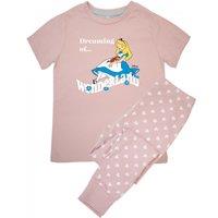 Alice In Wonderland Girl's Dreaming Of Wonderland Long Pyjama Set in Baby Pink | Size: 3-4 Years
