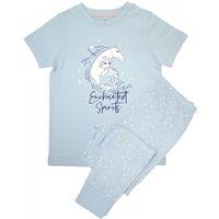 Frozen Girl's Enchanted Spirit All-Over Print Short-Sleeved Long Pyjama Set in Baby Blue | Size: 3-4 Years