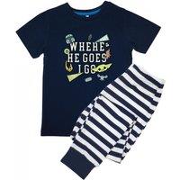 Star Wars Boy's Where He Goes Stripe Short-Sleeved Long Pyjama Set in Navy | Size: 4-5 Years