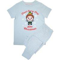 Elf Girl's Treat Every Day Like Christmas Long Pyjama Set in Baby Blue | Size: 3-4 Years