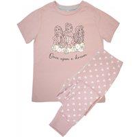 Disney Princess Girl's Once Upon A Dream Hearts Short-Sleeved Long Pyjama Set in Baby Pink | Size: 3-4 Years