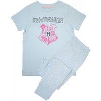 Harry Potter Girl's Crest Short-Sleeved Long Pyjama Set in Baby Blue | Size: 3-4 Years