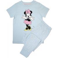 Disney Girl's Minnie Mouse Pose Short-Sleeved Long Pyjama Set in Baby Blue | Size: 3-4 Years