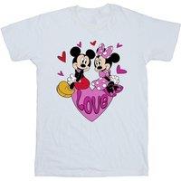 Disney Boy's Love Hearts Mickey & Minnie Mouse Hearts Cotton T-Shirt in White | Size: 5-6 Years
