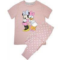 Disney Girl's Daisy Duck Hearts Short-Sleeved Long Pyjama Set in Baby Pink | Size: 3-4 Years