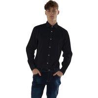 TopLook London Men's Mens Slim Fit Poplin Shirt Business Casual Dress Shirt in Black | Size: 17.5 in