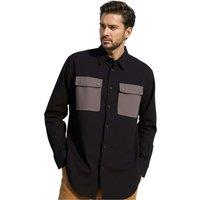 TopLook London Men's Mens Smart Casual Shirt Long Sleeve Shirt with Chest Pockets in Jet Black | Size: Medium