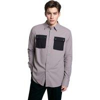 TopLook London Men's Mens Smart Casual Shirt Long Sleeve Shirt with Chest Pockets in Mid Grey | Size: 3XL
