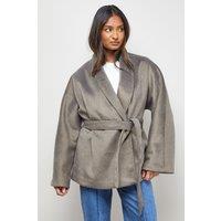 Oasis Women's Wrap Detail Belted Short Coat in Grey | Size: 16