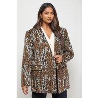 Oasis Women's Collarless Blazer Coat in Animal | Size: 10