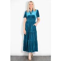 Sarta Women's Roxy Tiered Velvet Maxi Dress in Teal | Size: Medium