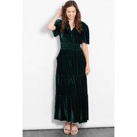 Sarta Women's Roxy Tiered Velvet Maxi Dress in Green | Size: Medium