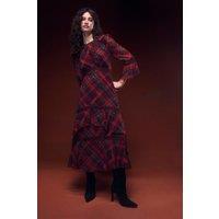 Oasis Women's Printed Tiered Fluted Sleeve Lace Insert Midi Dress | Size: 8