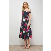 Oasis Women's Printed Bow Front Bardot Midi Dress in Floral | Size: 14