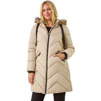 Roman Women's Petite Contrast Zip Puffer Coat in Ivory | Size: 14