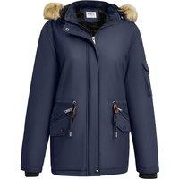 MODISHION Women's Mid-Length Winter Coat with Detachable Hood in Navy | Size: XL