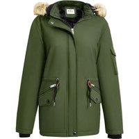 MODISHION Women's Mid-Length Winter Coat with Detachable Hood in Green | Size: Medium