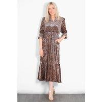 Sarta Women's Pandora Leopard Print Velvet V-Neck Midaxi Dress in Gold | Size: Medium