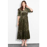 Sarta Women's Pandora Leopard Print Velvet V-Neck Midaxi Dress in Khaki | Size: Medium