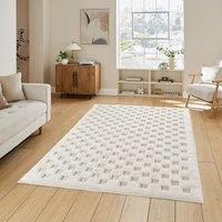 Desire Rugs Freya Living Room Area Rug 3D Embossed Modern Cubed Design in Cream | Size: 200 cm x 290 cm