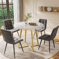 Matteo Modern Dining Table Set with 4 Velvet Chairs