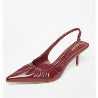 Quiz Women's Burgundy Faux Leather Ruched Court Heels | Size: 3