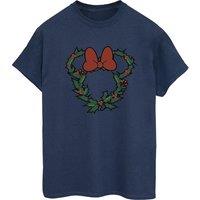 Disney Women's Minnie Mouse Wreath Cotton Boyfriend T-Shirt in Navy | Size: 4XL