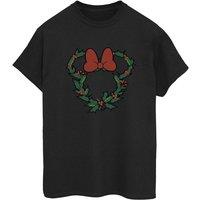 Disney Women's Minnie Mouse Wreath Cotton Boyfriend T-Shirt in Black | Size: 3XL