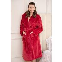 Camille Women's Supersoft Fleece Ribbed Collar Robe in Burgundy | Size: 22-24