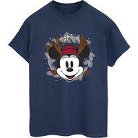 Disney Women's Minnie Mouse Reindeer Cotton Boyfriend T-Shirt in Navy | Size: 3XL