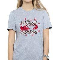 Disney Women's Mickey Mouse Sleigh Boyfriend T-Shirt in Grey | Size: 3XL