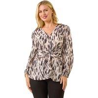 Roman Women's Petite Abstract Twist Front Top in Ivory | Size: 12