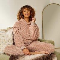 OHS Women's Waffle Fleece Winter Hoodie Pyjama Set Loungewear in Natural