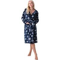 Camille Women's Supersoft Fleece Hooded Calf Length Bathrobe in Blue | Size: 14-16